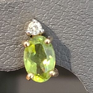 14k yellow gold Peridot, August birthsrone stud earrings with CZ accent, 8 mm
